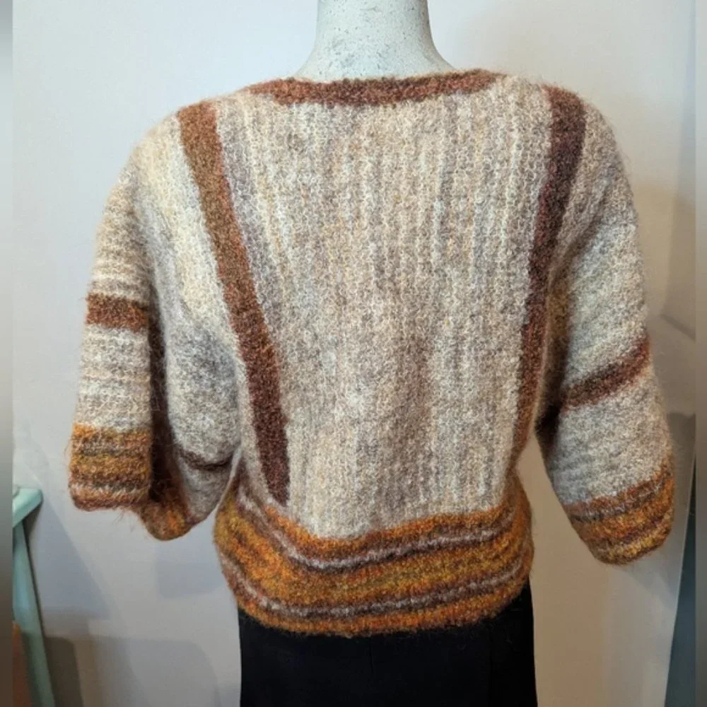 Vintage boho knit mohair Silk wool blend striped sweater kimono arm style Sz L